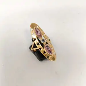 ORO NUEVO 18KT Anillo Lanzadera Oval  Piedras Rosa