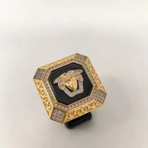 ORO NUEVO 18K Sello cuadrado Cara Versace circonit