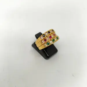 Anillo Triple oro 18k circonitas colores y blancas
