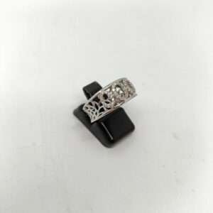 Anillo Oro Blanco 18k calado ovales con diamantes