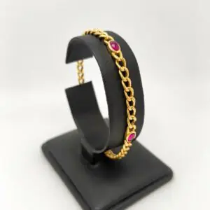 Pulsera Oro 18kt Eslabones Ovales y Piedras Rojas
