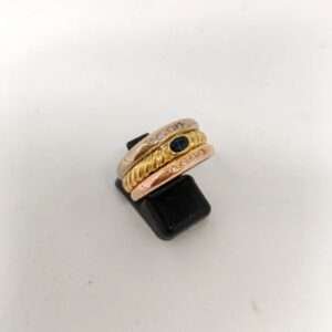 Triple alianza tricolor oro 18kt zafiro y diamante