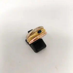 Triple alianza tricolor oro 18kt zafiro y diamante